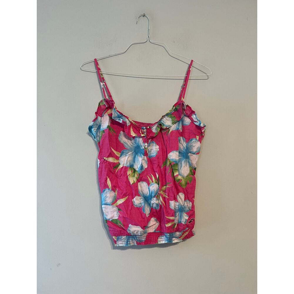 Hollister Y2K pink floral tropical beach Hawaiian ruffle cami  tank Size Large